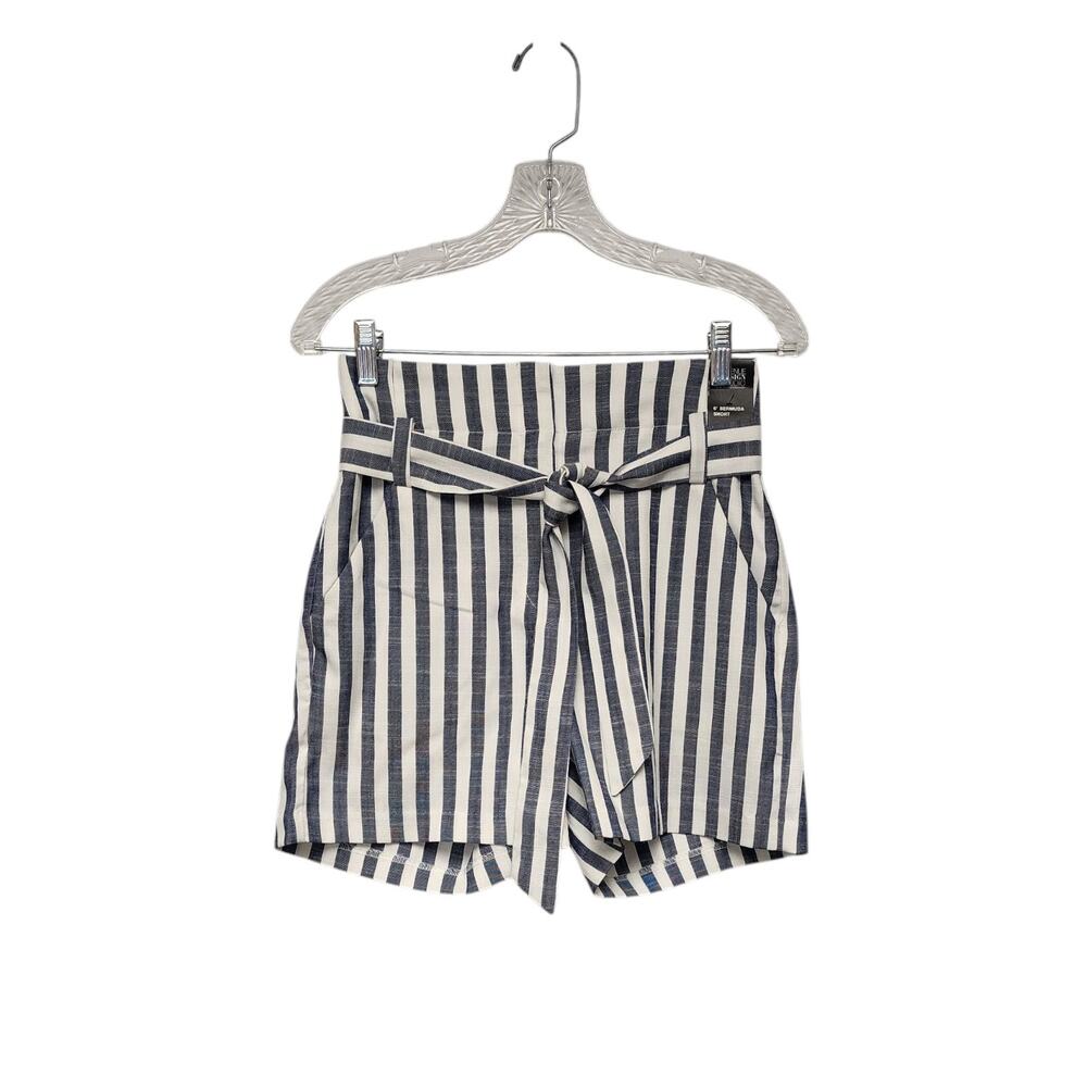 7th Avenue NY & CO The Madie Pant Green & White Striped Belted 6" Shorts Size 0
